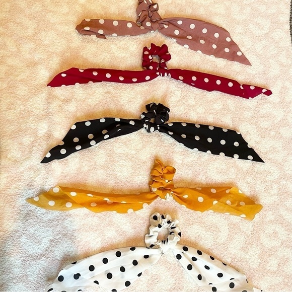 Bundle of 14 Floral Polka Dot Solid Plaid Scarf Hair Scrunchies - Picture 2 of 4
